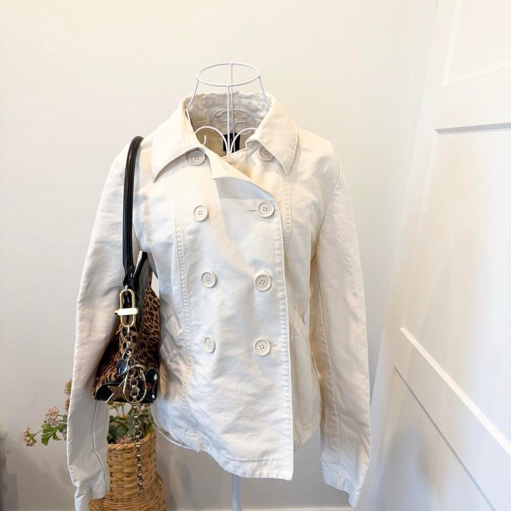 Gorgeous vintage y2k fitted trench pea coat button up collared top/ jacket